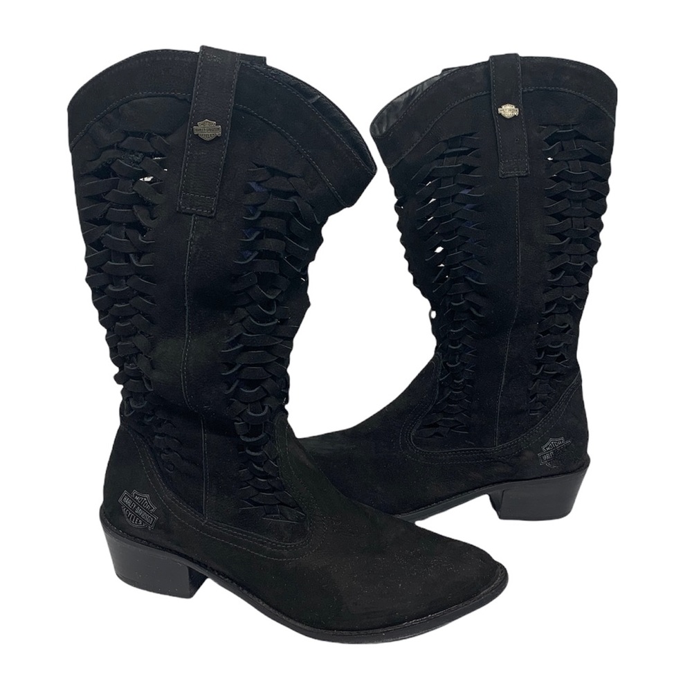 Harley Davidson Women's Leather Suede Riding Boots Shoes Black Aalina 7.5 M